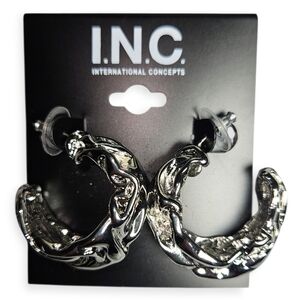 INC International Concepts Sculpted Textured Hoop Earrings, Silver Tone, NWT